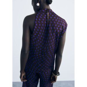 NEW Mango Polka-dot blouse with draped collar BROWN SIZE L-8/100% AUTHENTIC